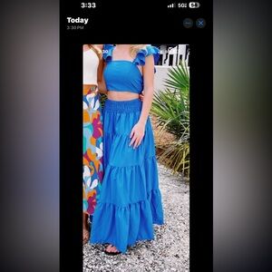 Blue Tiered Maxi Skirt and Top set